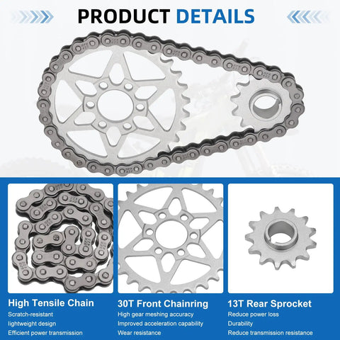 Beefy Drive Sprocket And Chain Kit For Surron Light Bee X And Segway X160 X260 Dirt Bikes, 420 chain, 30T front, 13T rear sprocket