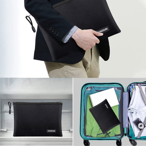 Hardcore Fireproof Waterproof Document And Cash Bag With Aluminum Foil Lining, 14.2 By 10 Inches, Boss Level Safe Storage Pouch With Zipper For Documents And Money, Black