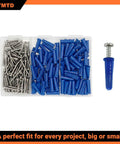 Masonry Wall Anchors And Screws Kit Easy Install 200 Pieces With 100 Anchors 100 Screws Blue 7x27mm M4x30mm in box