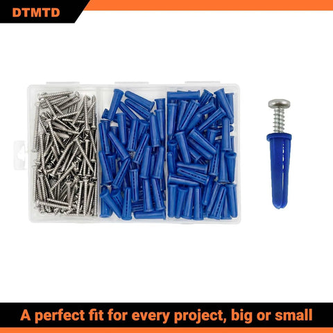 Masonry Wall Anchors And Screws Kit Easy Install 200 Pieces With 100 Anchors 100 Screws Blue 7x27mm M4x30mm in box