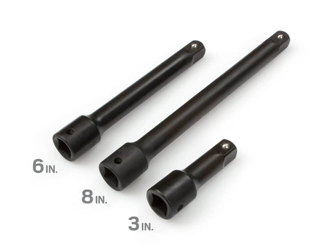 Half Inch Drive Impact Extension Set, Three Piece Kit With 3, 6, And 8 Inch Lengths For Hard To Reach Fasteners, Heavy Duty Access