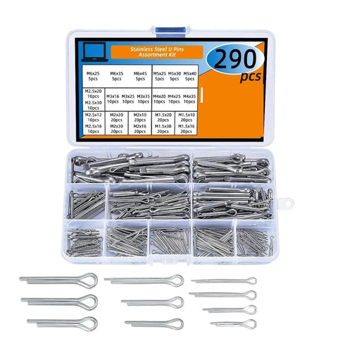 Stainless Steel Cotter Pins Kit With 580 Pieces In 24 Sizes For Automotive repairs in a clear plastic box