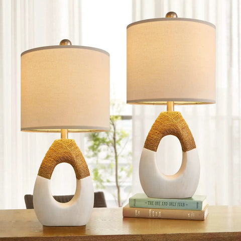 Small Boho Table Lamps Set Of 2 For Bedroom And Living Room, Farmhouse Rattan Rustic Nightstand Lamps, Ideal For Tiny Spaces