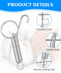 Front view of 20-pack metal spring latch for cages; silver steel with curved hook and ring.