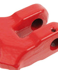 Close-up of red Three Eighths Inch Logging Chain Choker Hook Grade 80 Not For Overhead Lifting 6900 Lbs WLL Two Pack component