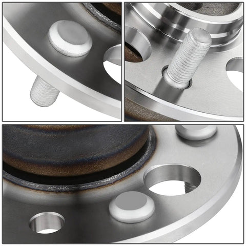 Close-up of Rear Wheel Bearing Hub Assembly with ABS Sensor Plug for Toyota Sienna 1998 through 2003, bare steel material