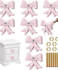 Eight Piece Pink Bow Dresser Knob Set Cast Iron Drawer Pulls For Cabinets And Wardrobes Vintage Coquette Style Cute Nursery Rooms
