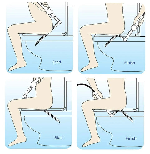 Illustration of Aquaus 360 Faucet Bidet with Brass Sprayer showing start and finish positions of use.