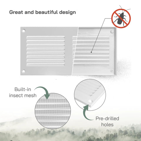Scratch Resistant White Metal Vent Cover 8x4 Inch 5 Pack Louvered Duct Grille With Built In Mesh Screen Wall Or Ceiling HVAC Vent Register