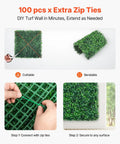 Cuttable and bendable artificial boxwood panel with zip ties; 24 pack, 20x20 inch green hedge wall panels for privacy fences and decor.