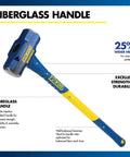 Hard Face 16 Pound Sledge Hammer For Demolition And Stake Driving With 36 Inch Fiberglass Handle Induction Hardened To 50 55 HRC