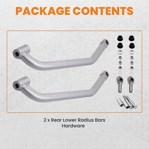 Beefy Heavy Duty Rear Radius Rods Kit For Polaris RZR 1000 XP 2014 2017 With Heim Joint Durable Lower Radius Arms 2 Piece Upgrade For Better Steering Stability Off Road Performance, 2 rear lower radius bars and hardware