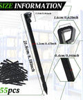 Image of 55 Piece Landscape Edging Anchor Stakes Set, 8.5 Inch Heavy Duty Black Plastic Garden Stakes with size details.