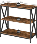 Game Changer Three Tier Industrial Console Table With Real Deal Storage Shelves Narrow Sofa Table For Entryway Foyer Living Room Decor Built Tough Rustic Brown Wood And Black Metal Frame dimensions showing sturdy design.