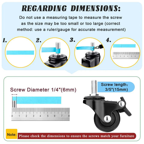 Sizing guide for Badass Heavy Duty Swivel Caster Wheels With Parking Brakes And M6x15 Threaded Stems for accurate measurements.