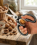 Heavy Duty Kitchen Scissors All Purpose Stainless Steel Food Shears For Meat Poultry Fish Veggies And Herbs Multipurpose Sharp Scissors With Ergonomic Grip Dishwasher Safe Black Finish Meal Prep Ready, black handled kitchen shears cutting walnuts
