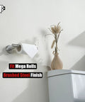 Sturdy 304 Stainless Steel Toilet Paper Holder With 5 Inch Roll Capacity, Brushed Nickel Wall Mount, shown in bathroom