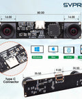 Front and back view of 1080P 60FPS USB Camera Module With Dual M12 Lenses And 3840x1080 Resolution, UVC Computer Vision Ready 3D Stereo Camera For Face Recognition, VR Biometrics And Robotics, Plug And Play High Speed USB 2.0