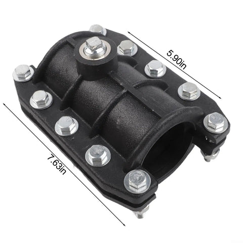 Easy No Tools Quick Install Pipe Repair Clamp Kit for 25mm 32mm and 63mm Pipes showing top view with dimensions