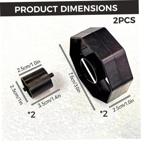 Pack Of Two Top Tier Tape Dispenser Core Replacement 36mm Plastic Insert Wheel dimensions displayed, two cores side by side for office use.
