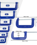 Four Pack 5 Inch Blue C Clamps Heavy Duty Iron Clamps for Woodworking, Welding, and Automotive Use Secure Brake Calipers DIY Projects Building Maintenance and More for DIYers, blue 5in clamp set