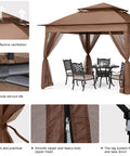 Pop Up Patio Gazebo With Mesh Walls 11x11 Brown, Easy Setup For 1 To 2 People, 121 Square Feet Covered Shade, shown with furniture