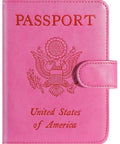 Pink Passport Holder Wallet With RFID Blocking Leather Card Case For Travel For Women And Men Premium Cover with Embossed US Seal