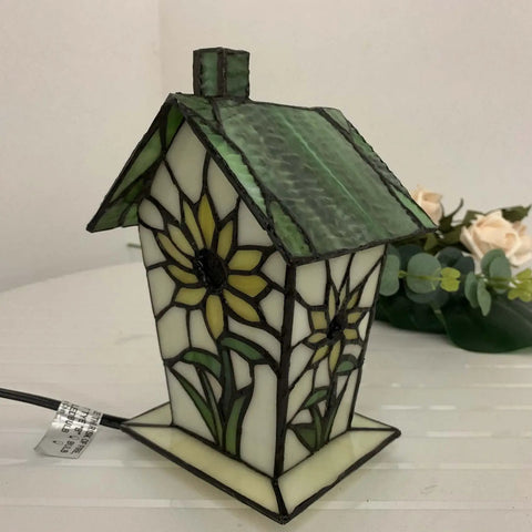 Handmade Tiffany Style Stained Glass Birdhouse Table Lamp With Sunflower Design For Home Decor That Pops In Any Room 7 Inch High E12 Bulb Not Included Classic Craft Lighting