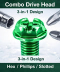 Bulk 100 Pcs Grounding Screws For Electrical Boxes 10-32 X 3/8 Inch Green Hex Head Slotted Washer Grounding Screws Set