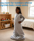 Toddler wearing grey Toddler Sleep Sack 1.0 TOG For 2T 3T 4T, Soft Wearable Blanket Baby Sleep Bag With Two Way Zippers For Safe Sleep