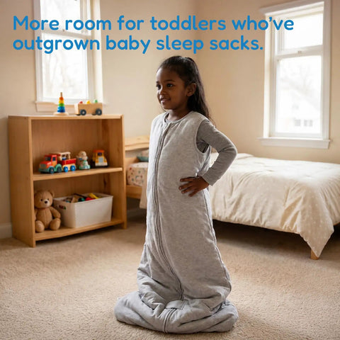 Toddler wearing grey Toddler Sleep Sack 1.0 TOG For 2T 3T 4T, Soft Wearable Blanket Baby Sleep Bag With Two Way Zippers For Safe Sleep