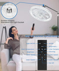 Compact 12 Inch Ceiling Fan With Led Light Remote Control Adjustable Socket Dimmable Bulb Four Chill Speeds Zero Noise Small Room Vibe Lift Game Changing Summer Refresh with remote control in a living room setting.