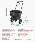 Push Lawn Spreader With 12 Foot Spreading Width, 80 Lb Hopper, All Terrain 10 Inch Tires, Easy To Use Walk Behind Broadcast Spreader For Seed Fertilizer And Ice Melt, Yard Care Tool For Even Coverage with dimensions displayed.