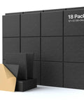Self-Adhesive Soundproof Wall Panels 18 Pack Square Acoustic Foam Panels For Walls Home Office And Recording Studio Pro Grade High Density Noise Reduction 12 X 12 X 0.4 Inches Black showing stack with adhesive backing