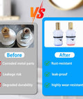 Comparison image of Dual Ceramic Stem Disc Faucet Cartridge Replacement Kit For Double Handle Bathroom Sink Taps Hot Cold Drip Proof before and after.