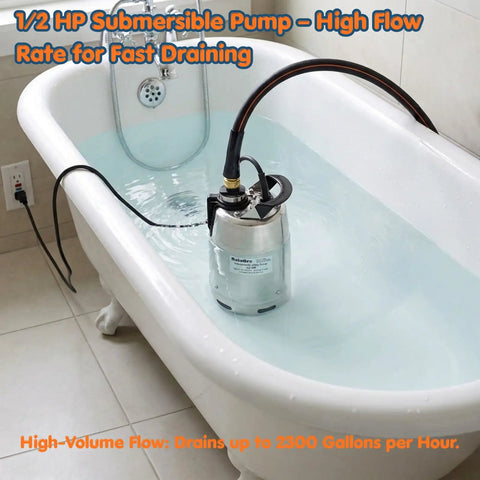 Beast Mode Submersible Sump Pump With One Half HP Motor Delivers Up To 2300 GPH For Quick Pool Drains And Flood Cleanup, Portable