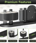 2 Pack Sliding Barn Door Floor Guide Set With Quiet Bearing And Adjustable Rubber Rollers, shown in black aluminum