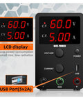AC To DC Adjustable Laboratory Switching Power Supply 30V 60V 120V For Laptop Phone Computer And PCB Repair And Charging 120V3A Black Compact