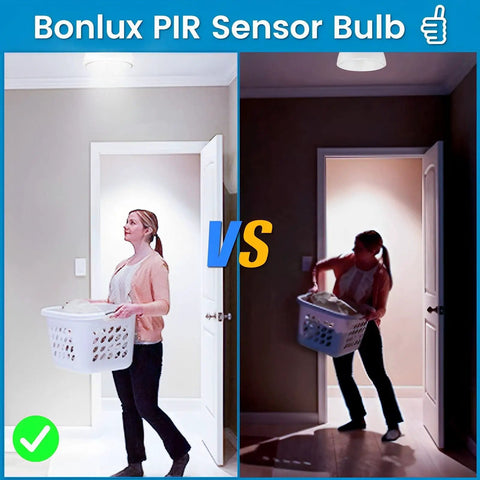 Motion Sensor LED Ceiling Light 15W 150W Equivalent E26 Base Dusk To Dawn Auto On Off Night Light in bright and dark lighting.
