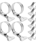 Top Notch 10 Pc Stainless Steel Hose Clamp Kit For Plumbing And Tubes With Worm Drive Secure Install Fixing Water Fuel Lines Quick Release Heavy Duty Gear, silver clamps set