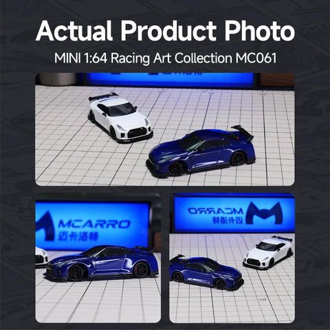 1/64 Scale Drift RC Car With 2.4GHz Remote, 4WD high speed mini racer in blue and white on display