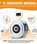 Heavy Duty 4 Inch V Groove Gate Wheels 3000 Lbs Load Capacity Solid Steel Sliding Pivot Caster Galvanized Surface Coating with various brackets.