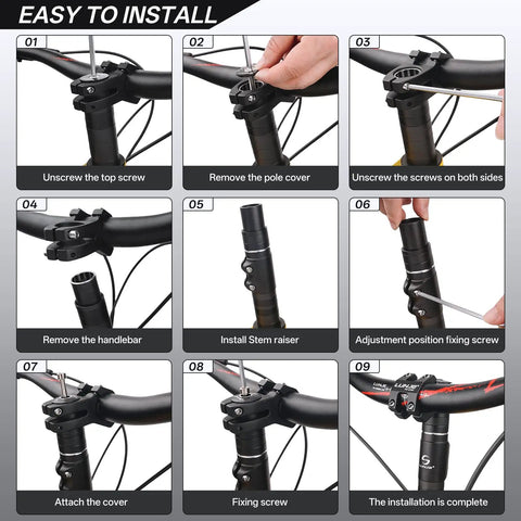 Installation steps for Bike Stem Riser Extender For 1 1/8 Inch Fork 28.6mm Dope Upgrade For MTB Road BMX