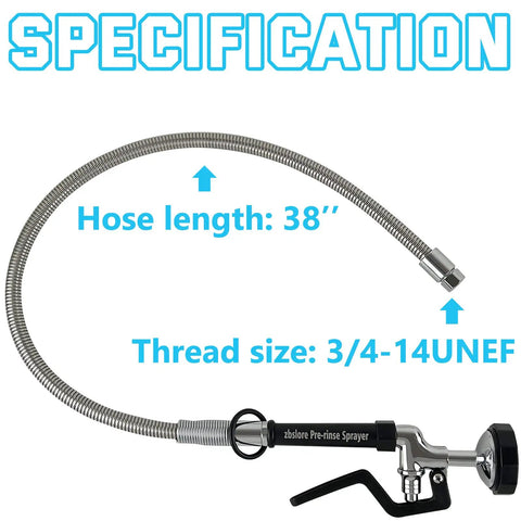 Heavy Duty Pre Rinse Sprayer With 38 Inch Flexible Hose Pro Grade Commercial Sprayer For High Pressure 1.42 GPM Cleaning