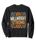 Millwright Strong Industrial Mechanic Gear Sweatshirt in black, featuring bold machinery symbols and seam-free design.