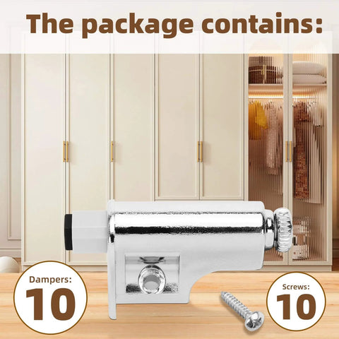Soft Close Cabinet Dampers Set Of 10 For Cabinets Wardrobes Kitchen And Bookcases With Hydraulic Buffer shown with screws
