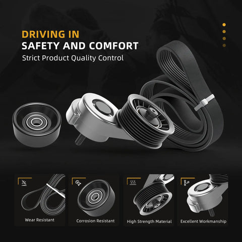 Belt Tensioner Serpentine Belt Idler Pulley Kit For Dodge Trucks And SUVs 3.9L 5.2L 5.9L 1992 2003 Fits D150 D250 D350 Dakota Durango Ram 1500 2500 3500 W150 W250 W350 Replacement with belt and pulleys