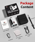 Package contents for Lightweight Golf Rangefinder Slope Switch And Flag Lock Vibration, 7X Magnification, USB charging, carry case.