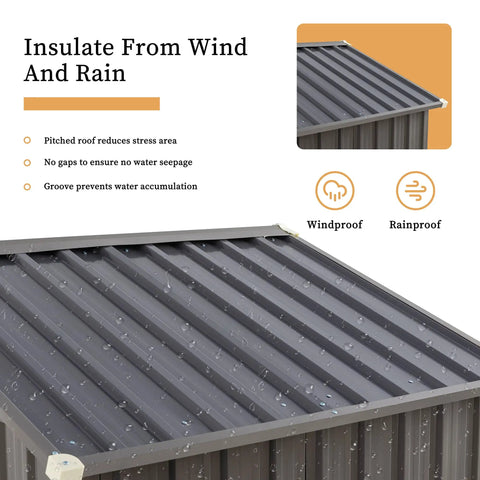 Pitched roof of Outdoor Metal Tool Shed 5x3x6 Ft With Lockable Door And Side Window Waterproof Steel Garden Storage Shed