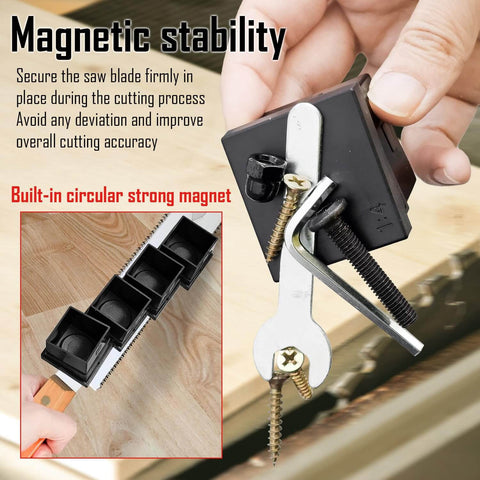Hand holding Dovetail Jig Guide With Eight Magnetic Modules Pro Grade For Woodworking Precision Layout And Marking, showing magnetic stability feature.